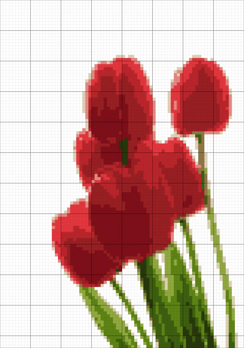 Cross stitch chart made from a photo of red tulips