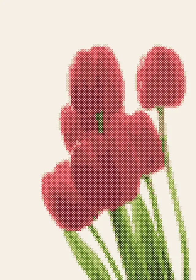 Simulated stitched preview of the tulip chart on fabric